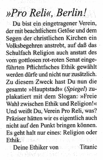 »Briefe an die Leser« von Titanic